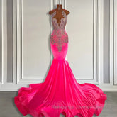 Sleeveless Velvet Mermaid Style Dresses with Beadings in Pink Barbie Color